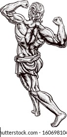 An ancient Greek Roman strong man in vintage retro woodcut style  Could be Hercules even Samson
