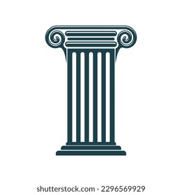 Ancient greek, rome column and pillar icon. Legal, attorney, law office emblem. History or art museum, law or business company vector symbol with antique pedestal, Rome ancient column or pillar