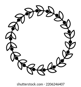 Ancient Greek round frame with olive tree leaves pattern, antique border from Greece