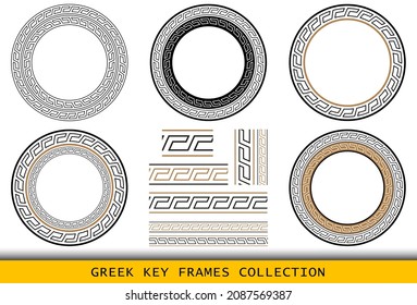 Ancient Greek round frames patterns, set of antique borders from Greece.