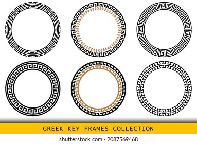 Ancient Greek round frames patterns, set of antique borders from Greece.