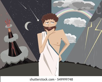 ancient greek scientist thinking about natural phenomena vector c