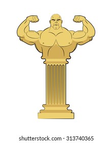 Ancient Greek sculpture of  athlete. Body Strong man on column. Vector illustration of a statue with big muscles. 