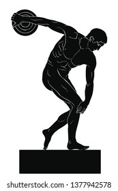 Ancient Greek Sculpture Discobolus. Male athlete prepared to throw the disc. Vector image isolated on a white background.