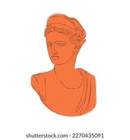 Ancient greek sculpture. Greece mythology statue one line drawing, goddess head art design. Vector illustration	