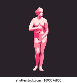 Ancient greek sculpture isolated on white vector illustration. Antique historical design element. Greece art, archeological museum emblem in cartoon style.
