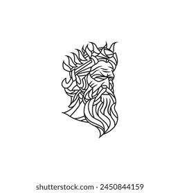 Ancient Greek sculpture line vector illustration god zeus logo design