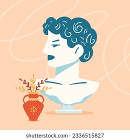Ancient Greek sculpture. Sketch of a statue from Greek mythology, with a bust of a face. Vector illustration
