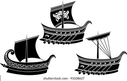 Ancient Greek Ship Set. Stencil