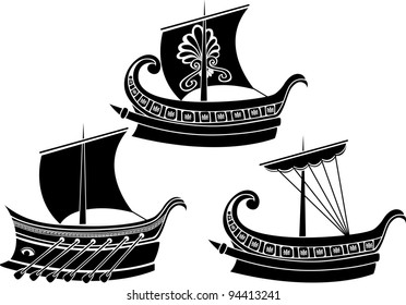 Ancient Greek ship set stencil second variant