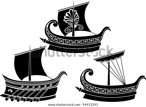 Ancient Greek Ship Set Stencil Second Stock Vector (Royalty Free) 94413241