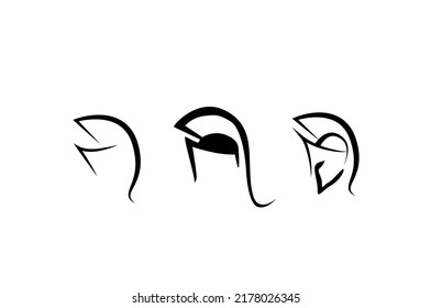 Ancient Greek Soldier With Helmet On Head Simple Line Logo Drawing Set Concept