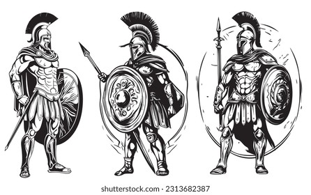 Silueta de ilustraciones vectoriales del hombre guerrero espartano de la antigua Grecia