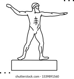 Ancient Greek statue line art icon.  Black  aesthetic contour. 