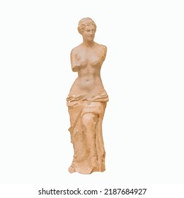 Ancient greek statue vector. Marble woman statue illustration on white background. Antique greek statue. Museum sculpture. Greece mythology. Clipart for logo, design and decoration.