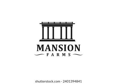Ancient Greek style building logo with large doric column pillars.