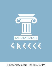 ancient greek symbol with column isolated on blue background