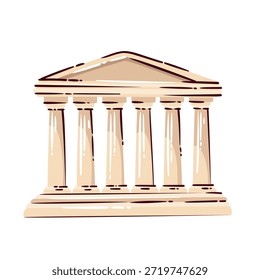 Ancient Greek temple with classical columns and triangular pediment, stone architecture, historical landmark, Hellenic heritage, cartoon doodle style, cultural travel symbol, vector illustration.