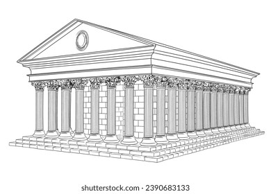 Antiguo templo griego con columnas aisladas de fondo blanco. Ilustración del vector