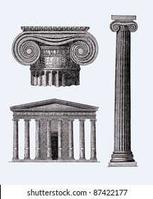 Ancient Greek temple illustration, Source image, The Life of the Greeks and Romans by E.Guhl, published 1876