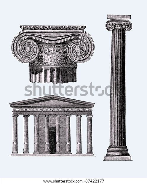 古代ギリシャの神殿のイラスト 原画 ギリシャとローマ人の生涯 E Guhl著 1876年刊 のベクター画像素材 ロイヤリティフリー