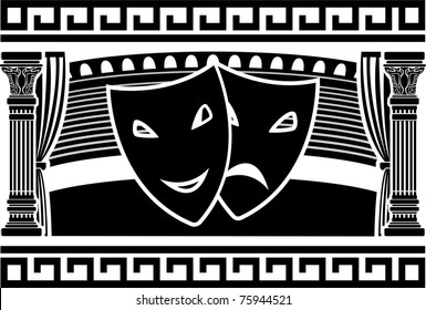 Ancient Greek Theatre. Stencil. Vector Illustration