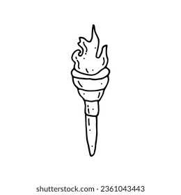 Ancient Greek torch, Olympic flame. Symbol of the Olympic Games, sports competitions. Doodle. Vector illustration. Hand drawn. Outline.