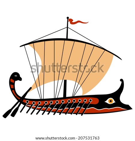 Ancient Greek trireme ship. Vector illustration.