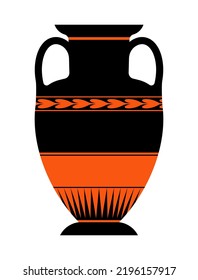 Ancient Greek vase. Antique pottery amphora with greek fret. Decorative border. Roman terracotta jar. Modern vector illustration of historical crockery.