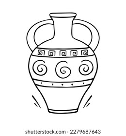 Ancient greek vase in doodle style isolated on white background. Vector