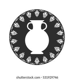 Ancient greek vase illustration. Greek urn for olive oil or wine with ornament vector illustration. Amphora icon isolated on white background