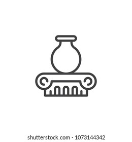 Ancient Greek vase on column outline icon. linear style sign for mobile concept and web design. Amphora on a marble column simple line vector icon. History symbol, logo illustration. Vector graphics