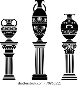 Ancient Greek vase on column. stencil set