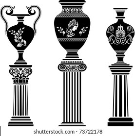 Ancient Greek vase on column. stencil set second variant