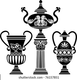 Ancient Greek vase on column. stencil set third variant