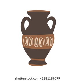 El antiguo florero griego. Vector de cerámica. Yuga de antigüedades de Grecia. Antiguos ánforas de arcilla, olla, urn o frasco para vino y aceite de oliva. icono de cerámica vintage aislado. Dibujo gráfico plano con decoración adorno