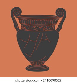 Jarrón griego antiguo. Ilustración vectorial de cerámica. Yuga de antigüedades de Grecia. Antiguos ánforas de arcilla, olla, urn o frasco para vino, aceite de oliva. cerámica vintage. Arte, decoración de ornamentos, geometría, formas