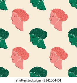 Ancient Greek Venus, seamless pattern. Venus Greek, Greek statue prints seamless pattern concept. Flat design, cartoon, vector illustration. All elements are isolated.