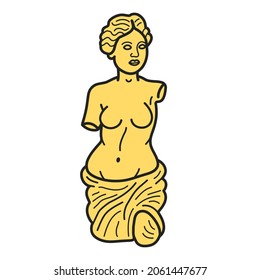 Ancient Greek Venus Statue T-shirt Print. Vector Hand Drawn Doodle Line Cartoon Character Logo Illustration. Venera, Venus Greek, Smile Greece Statue Print For T-shirt, Poster, Card, Logo Concept