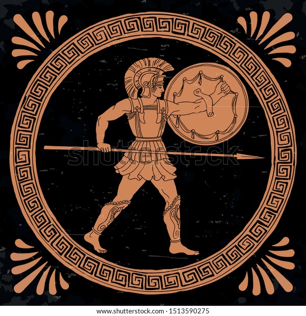 L Ancien Guerrier Grec Avec Une Lance Image Vectorielle De Stock Libre De Droits