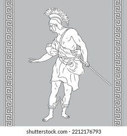 Ancient Greek warrior with a spears in his hands. Figure isolated on grey background.