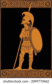 Ancient Greek Warrior With A Spears And Shields In Their Hands.