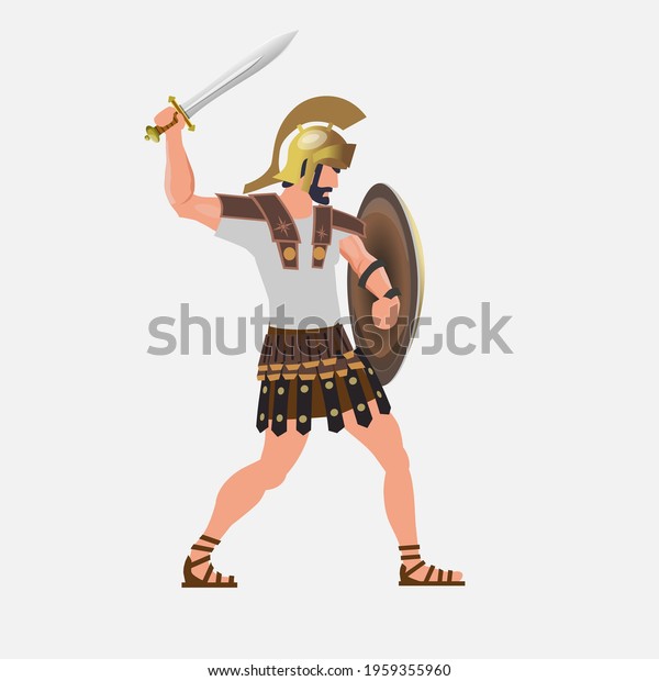 Ancient Greek Warrior Sword Attacking Pose Stock Vector (Royalty Free ...