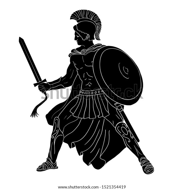 Ancient Greek Warrior Sword Shield His Stock Vector (Royalty Free ...