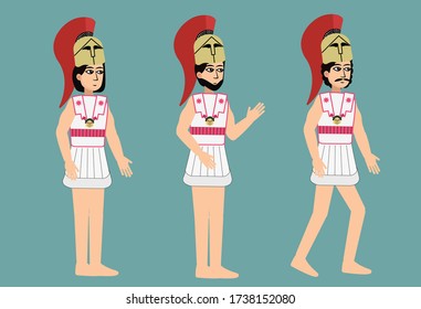 Ancient Greek warriors in traditional clothing. Vector illustration in flat style with isolated layers for animation, motion design, presentation, app.