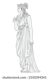 Ancient greek woman goddess in tunic. Figure isolated on white background