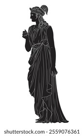 Ancient greek woman goddess in tunic. Figure isolated on white background