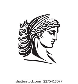 Ancient Greek woman head logo. Hand drawn vector illustration of female face.
