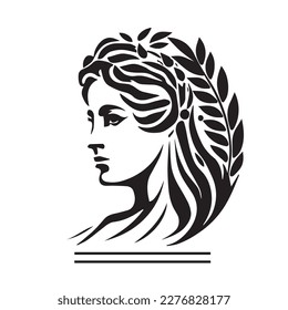 Ancient Greek woman head logo. Vector illustration of female face. Silhouette svg, only black and white. svg