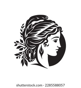 Ancient Greek woman head logo. Vector illustration of female face. Silhouette svg, only black and white. svg